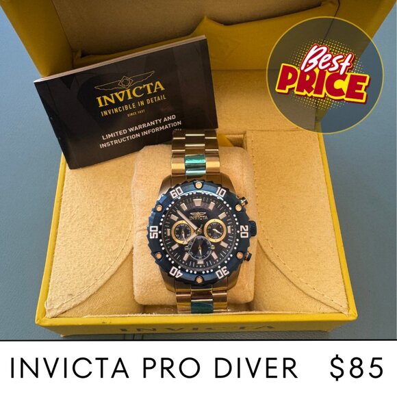 NEW LOW PRICE! 😳 INVICTA Pro Diver Men's Gold & Blue Watch - Picture 1 of 4